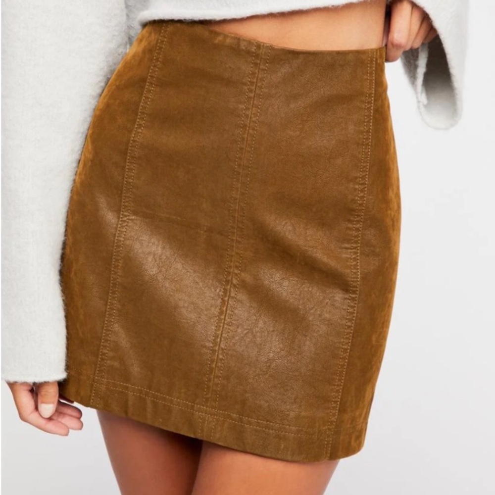 Free People Modern Femme Vegan Leather Skirt Mini Lined Brown Sz 4
